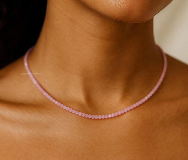 Natural Rose Quartz Choker Dainty Pink Stone Queen Crystal Necklace ReikiJewelry