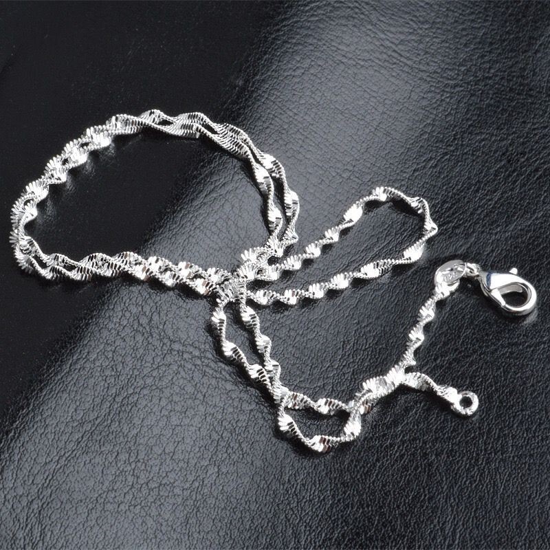2mm Men Woman 925 Silver Plated Singapore Twist Chain Necklace Sparkling 16-30”