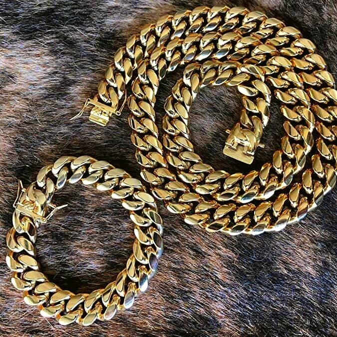 24inch Solid 14K Gold Plated Hip Hop Men’s Heavy Miami Cuban Link Chain Bracelet