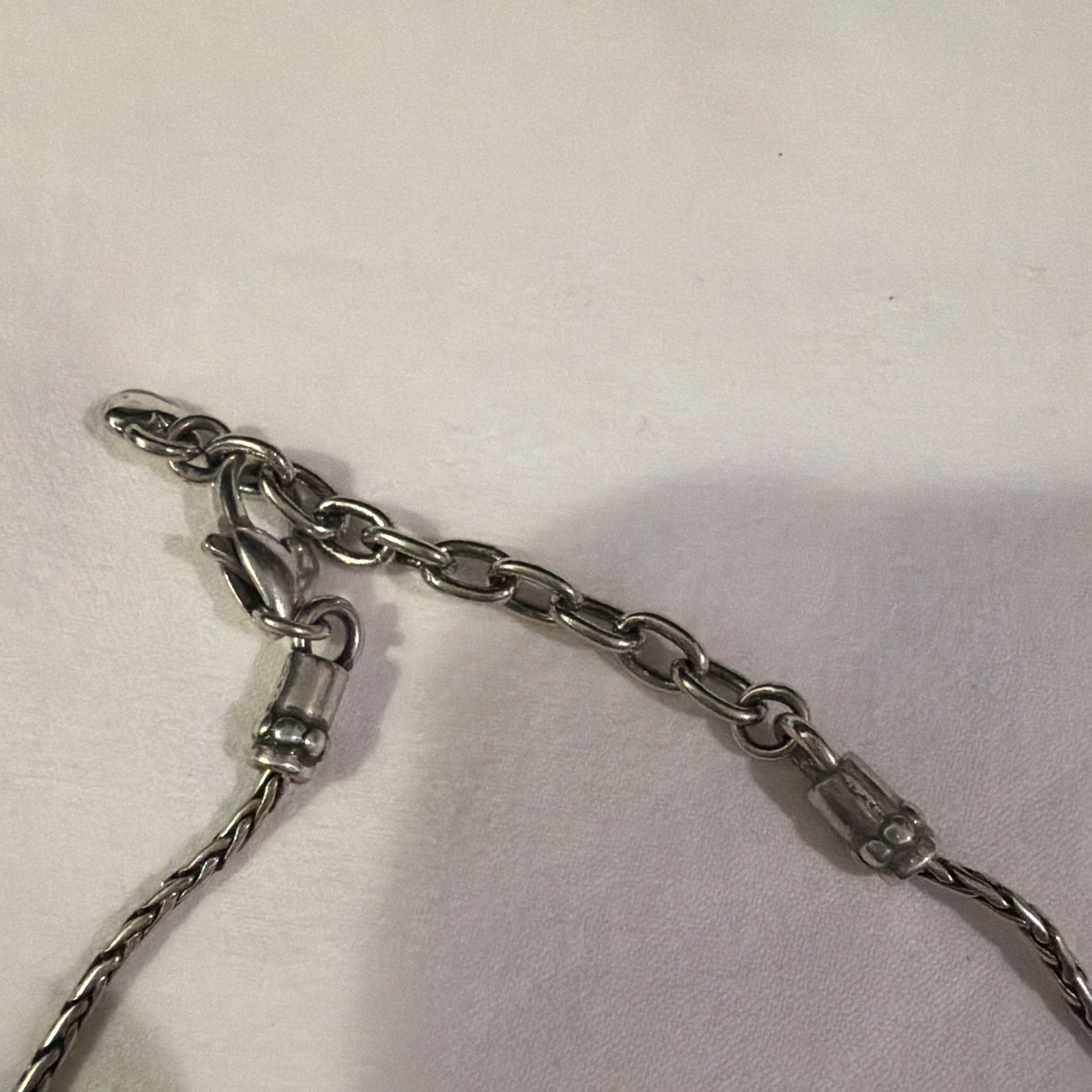 Silver Tone Braided Chain Necklace Curved Engraved Bar, Lobster Clasp Adjustable