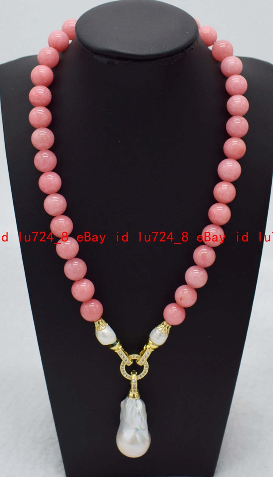 Natural Pink Rhodochrosite Round Gems White Keshi Baroque Pearl Pendant Necklace