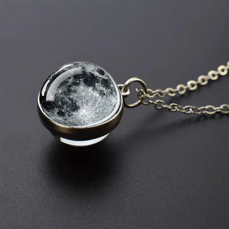 Double Sided Galaxy Planet Glass Ball Pendant Necklace Sun Earth Moon Mars