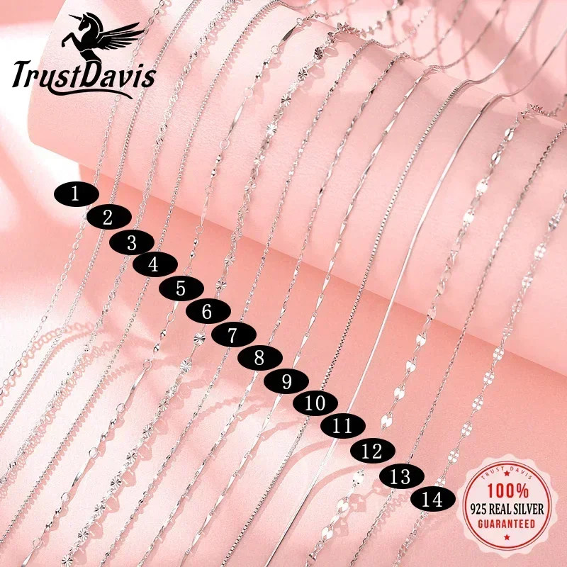 Trustdavis 925 Silver Wavy Mesh Chain Beaded Necklace
