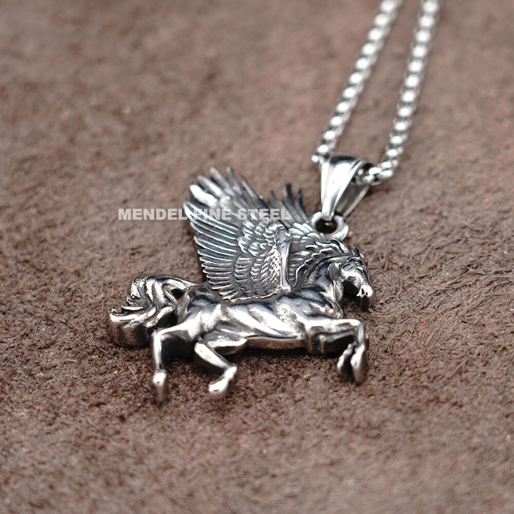 MENDEL Cool Mens Boys Flying Horse Pegasus Pendant Necklace Stainless Steel Men