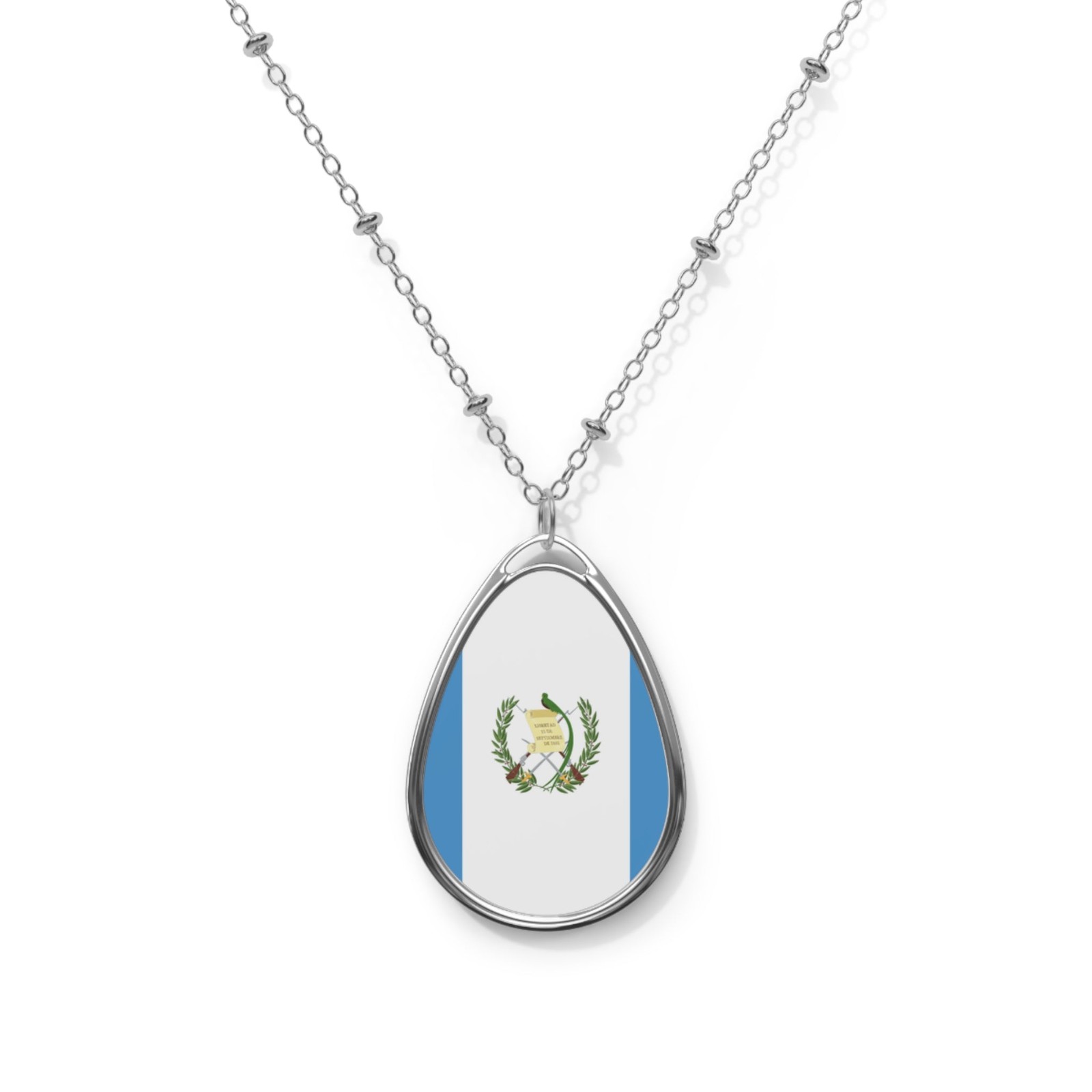 Guatemala Flag Oval Necklace – Guatemalan Heritage Pendant – One Size /