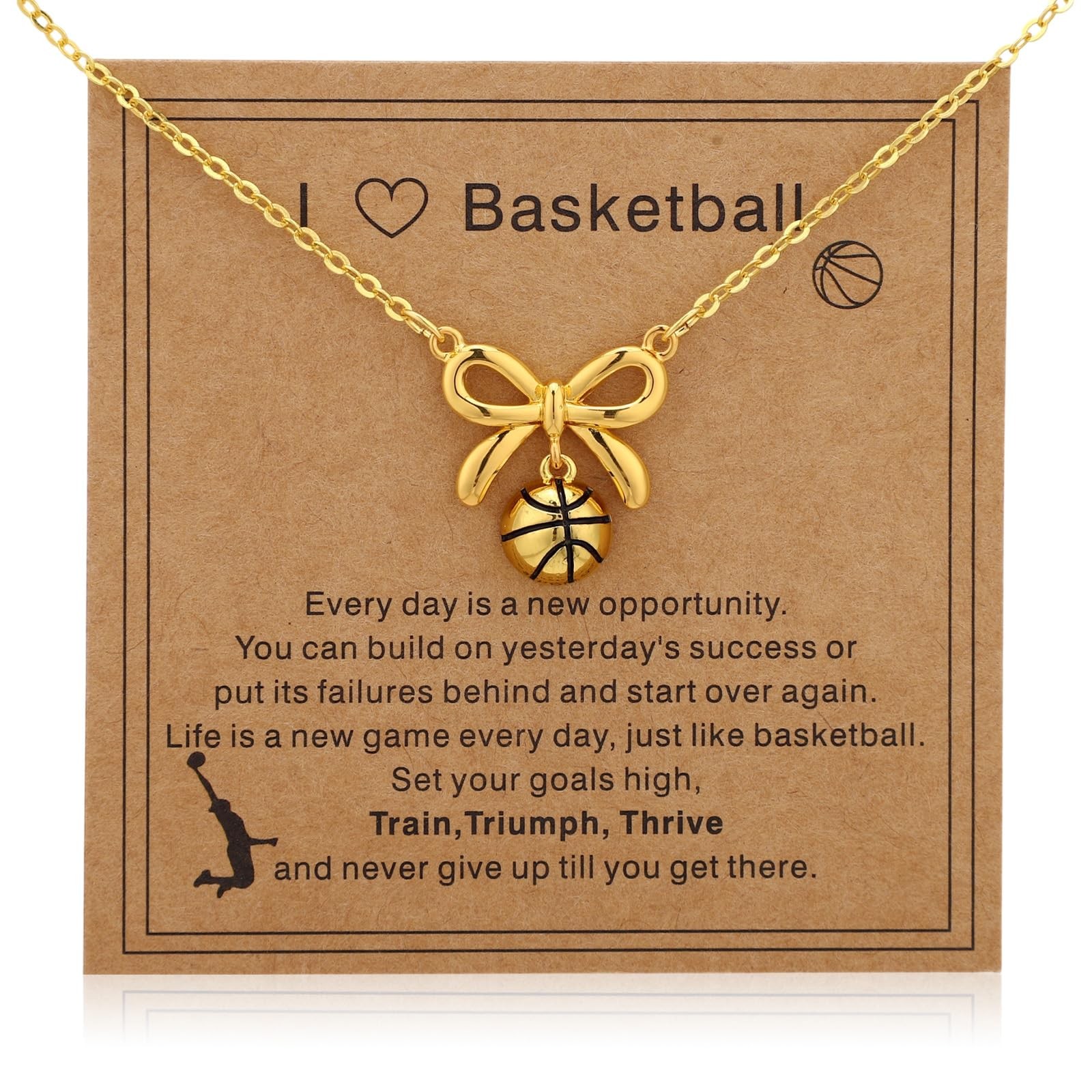 Mikovivi Basketball Necklaces, 40+5cm/16+2in Adjustable Bow Medium, gold-tone