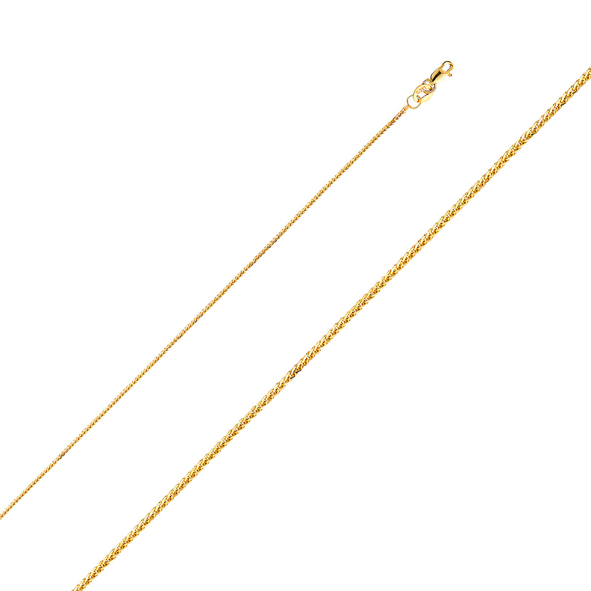 14k Yellow Gold Heart Pendant with 0.8 mm Square Wheat Chain 16″ 18″ 20″ 22″ 24″