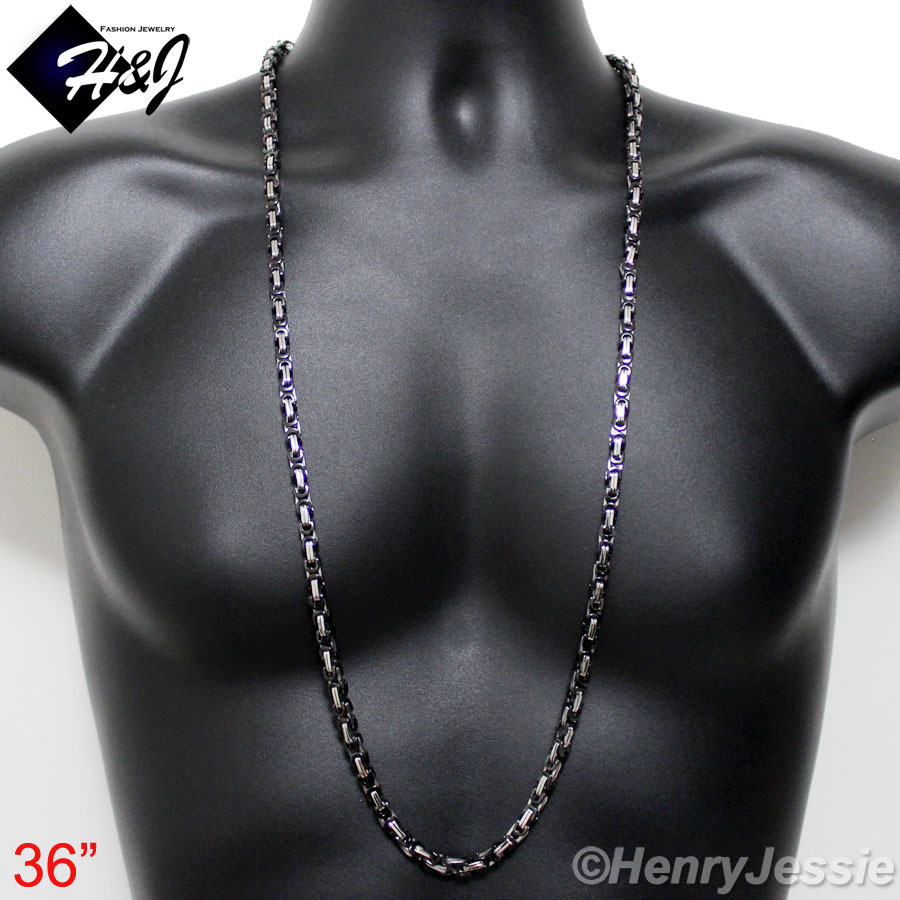 18-40″MEN Stainless Steel 6mm Silver/Black Plated Byzantine Box Chain Necklace