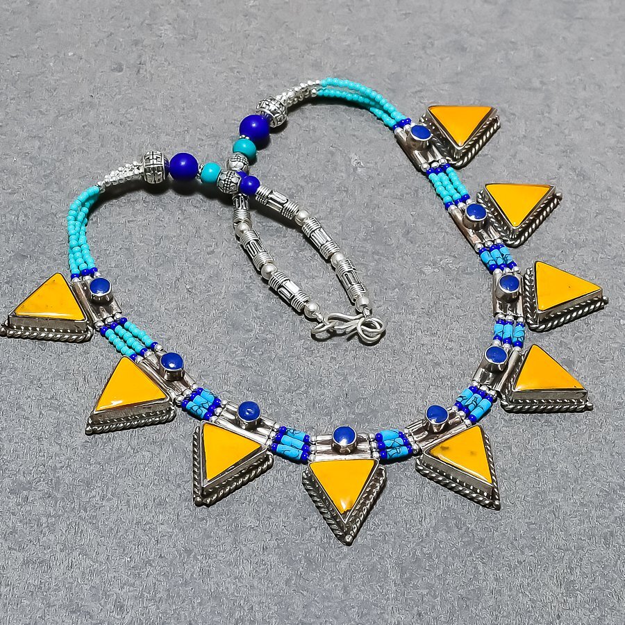 Coral Tibetan Turquoise Lapis lazuli Handmade Ethnic Nepali Necklace 18″ SR 6519