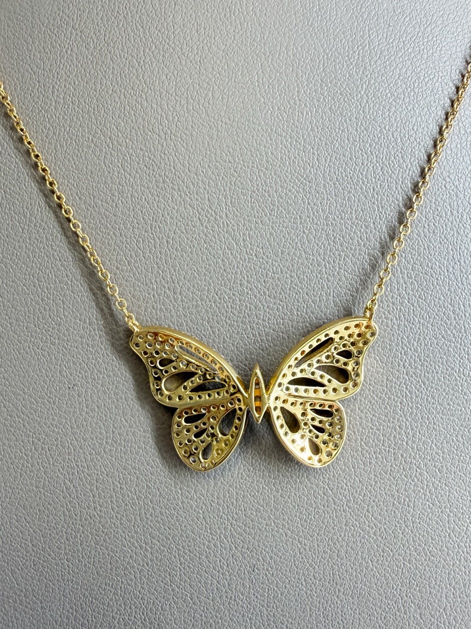 Diamonique x Jennifer Miller Butterfly Necklace 14K YGP 925 1.55ctw QVC Retired