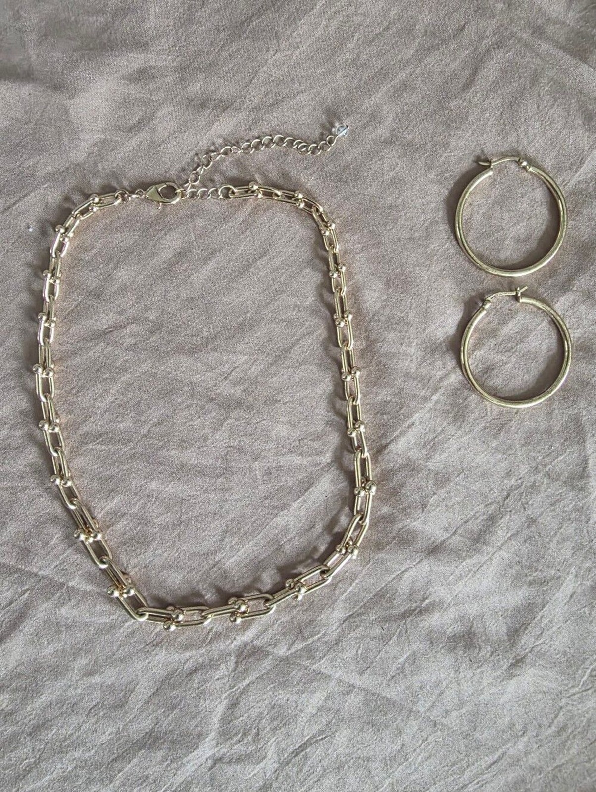 Goldtone Chain Link Necklace And 18kt Gold Over Sterling Silver Hoop Earrings