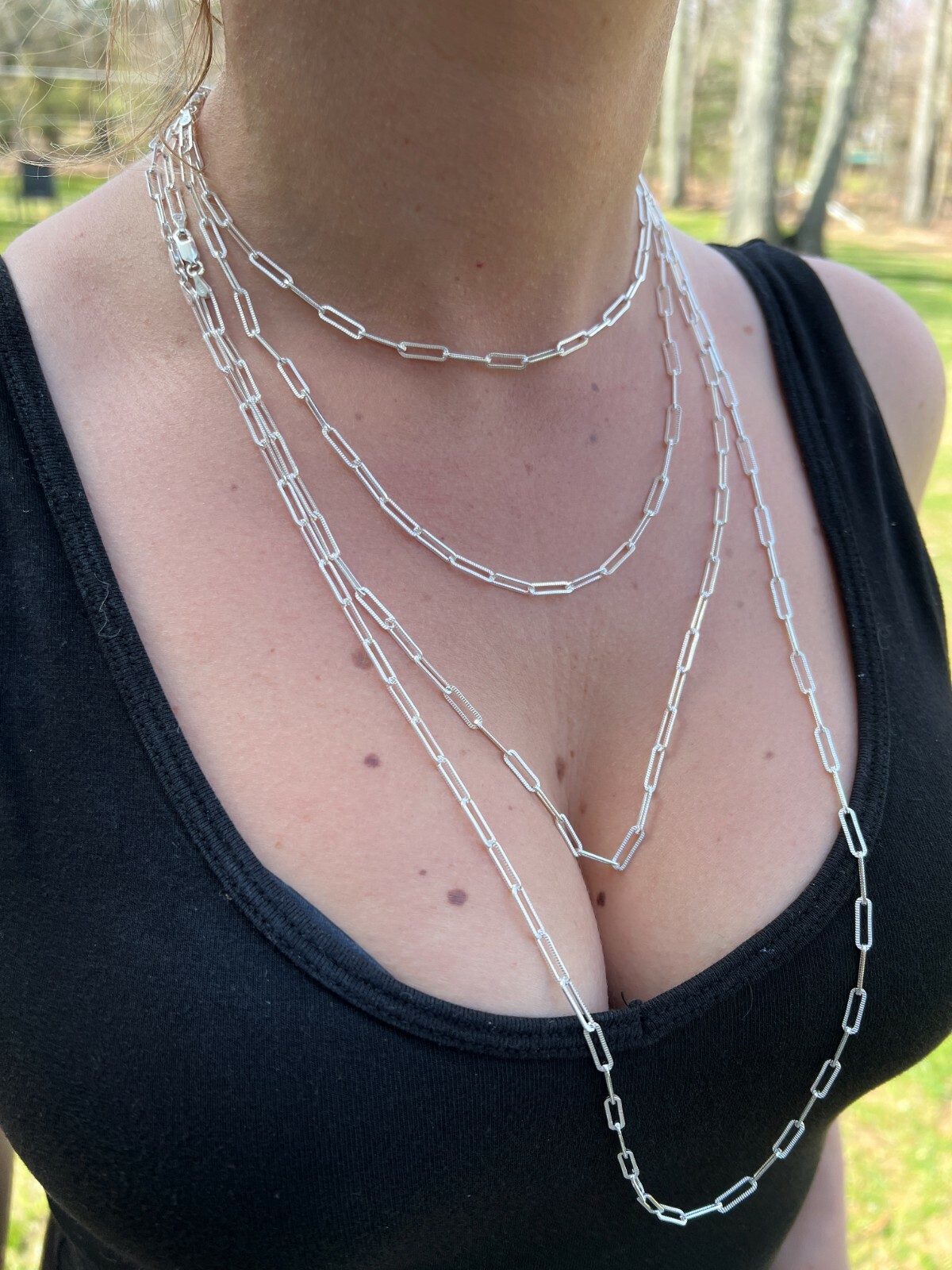 Solid 925 Silver Paperclip Rolo Chain 3.5mm Diamond Cut Necklace Italy Layered