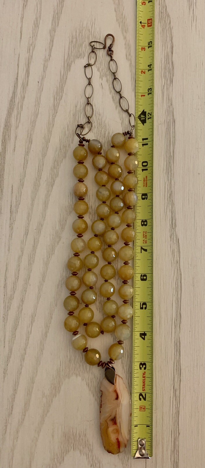 Artisan Made Agate Pendant Chunky Necklace With Hand Knotted Beads Golds Browns