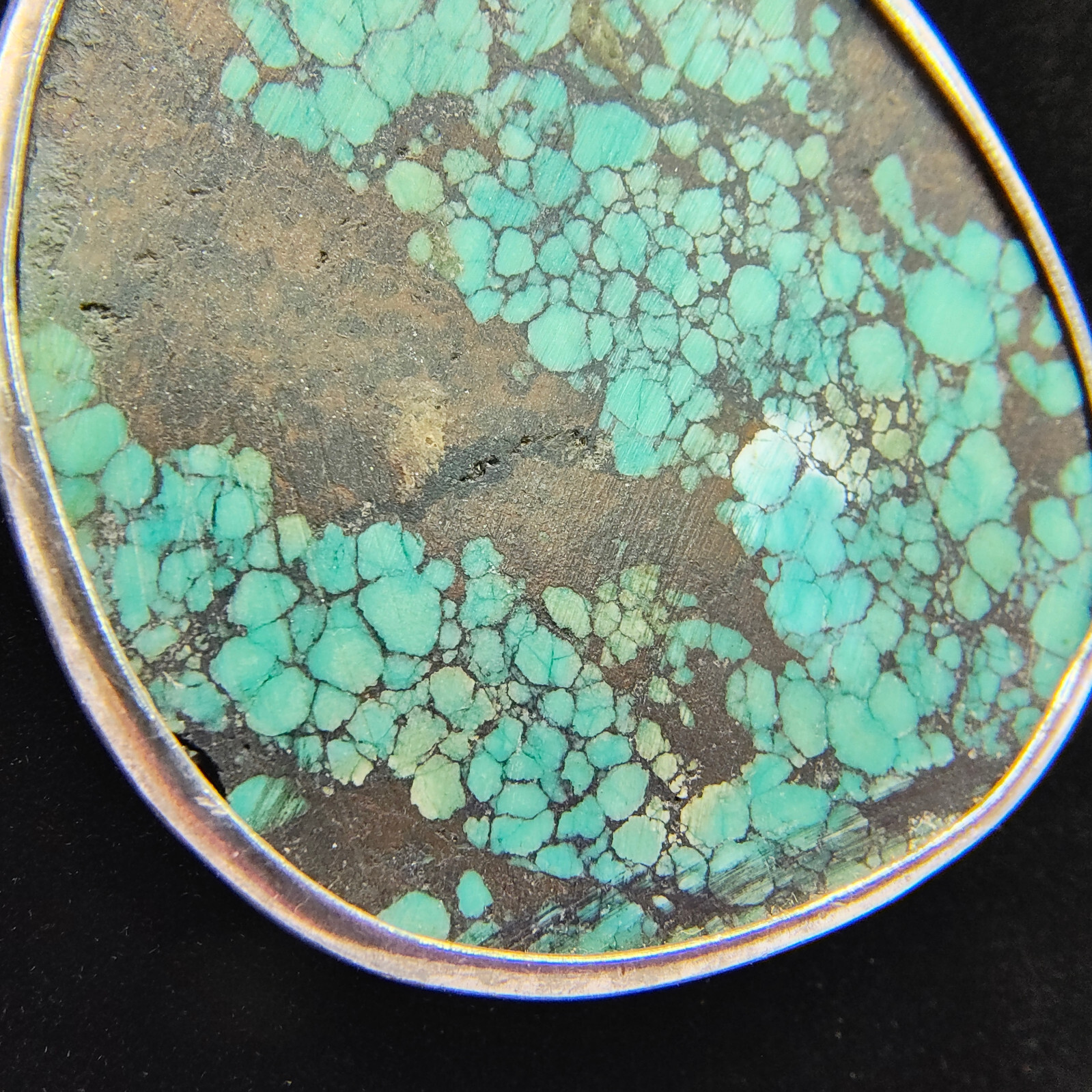 Faux Turquoise Pendant Necklace 925 Sterling Glitter Copper Color Bead Boho