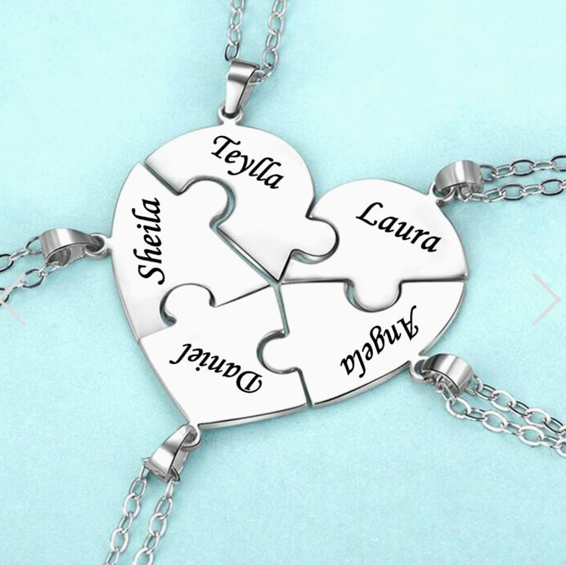 Personalized Puzzle Heart Necklace Custom Engraved BFF Family Birthday Gift Set