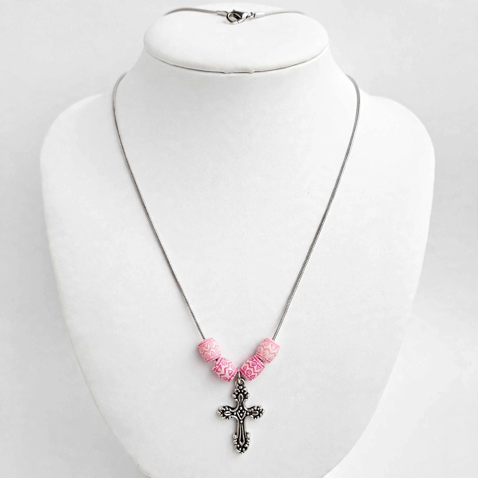 Homemade Cross 18in Sterling Silver Plated Necklace with claw clip closure