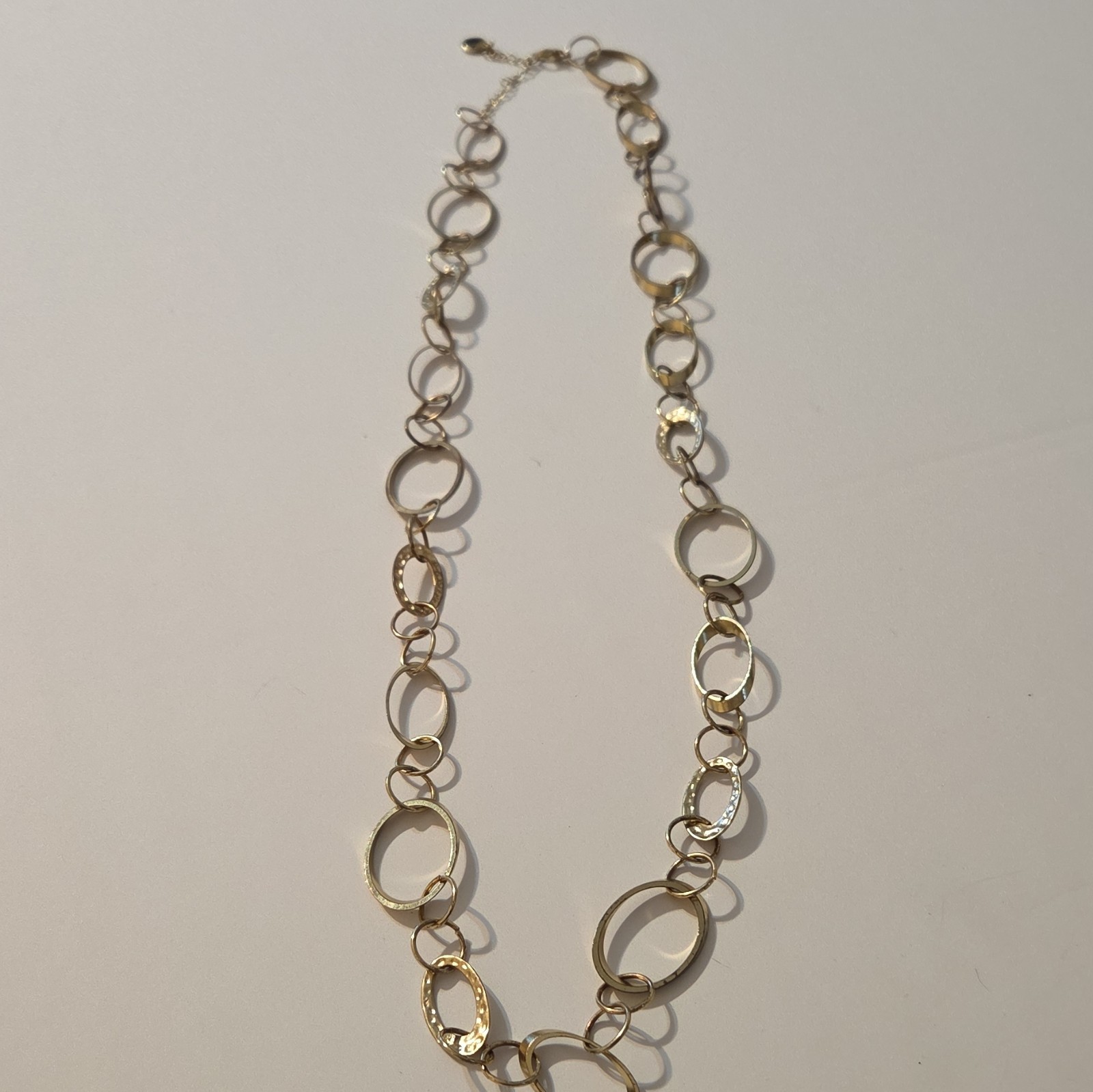 Gold Tone Metal Oval Link Chain Necklace w/ Lobster Clasp, Adjustable, No Stone