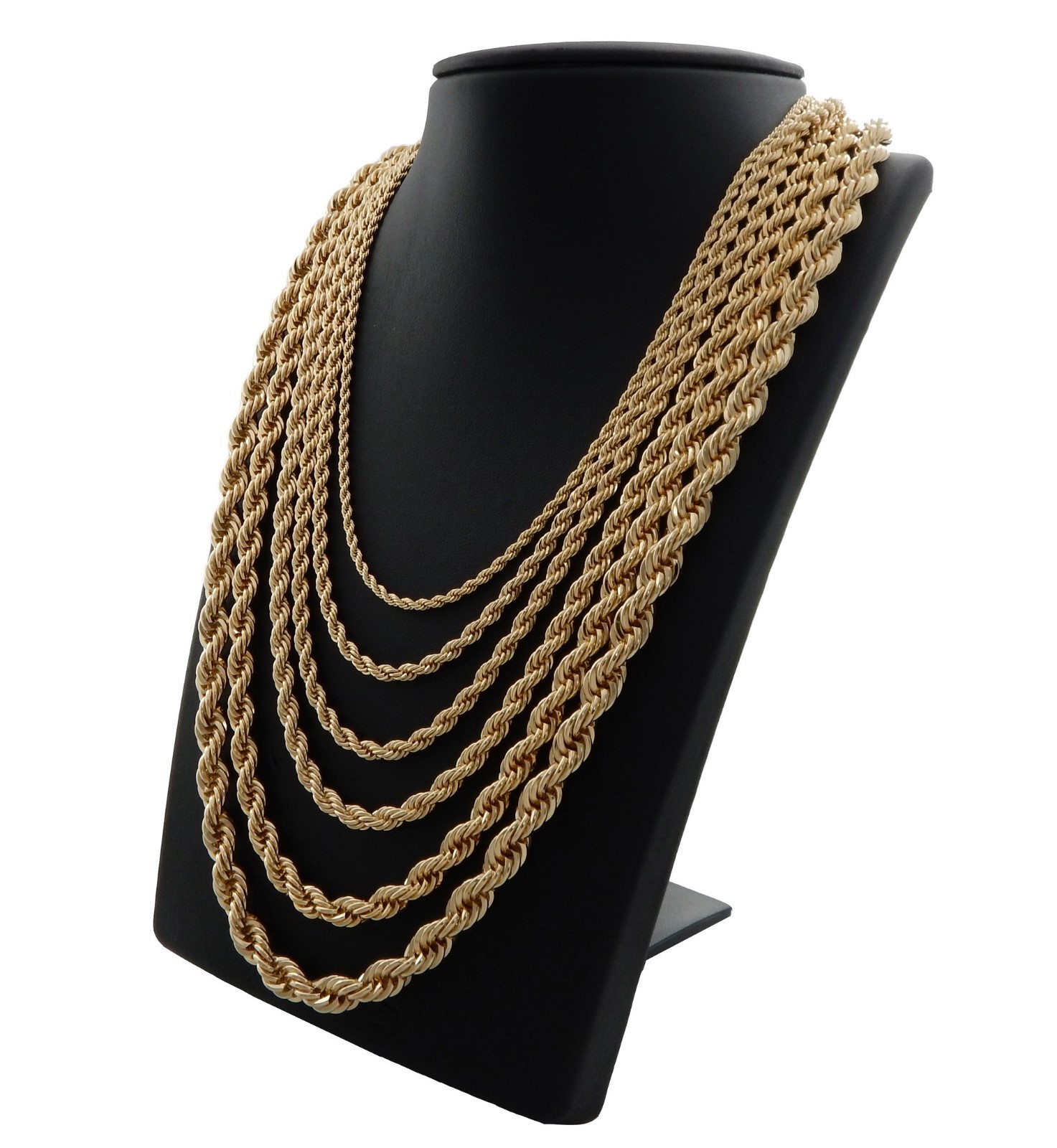 Mens Rope Chain Necklace 14k Gold Plated 2.5mm to 10mm 20″ 22″ 24″ 26″ 30″