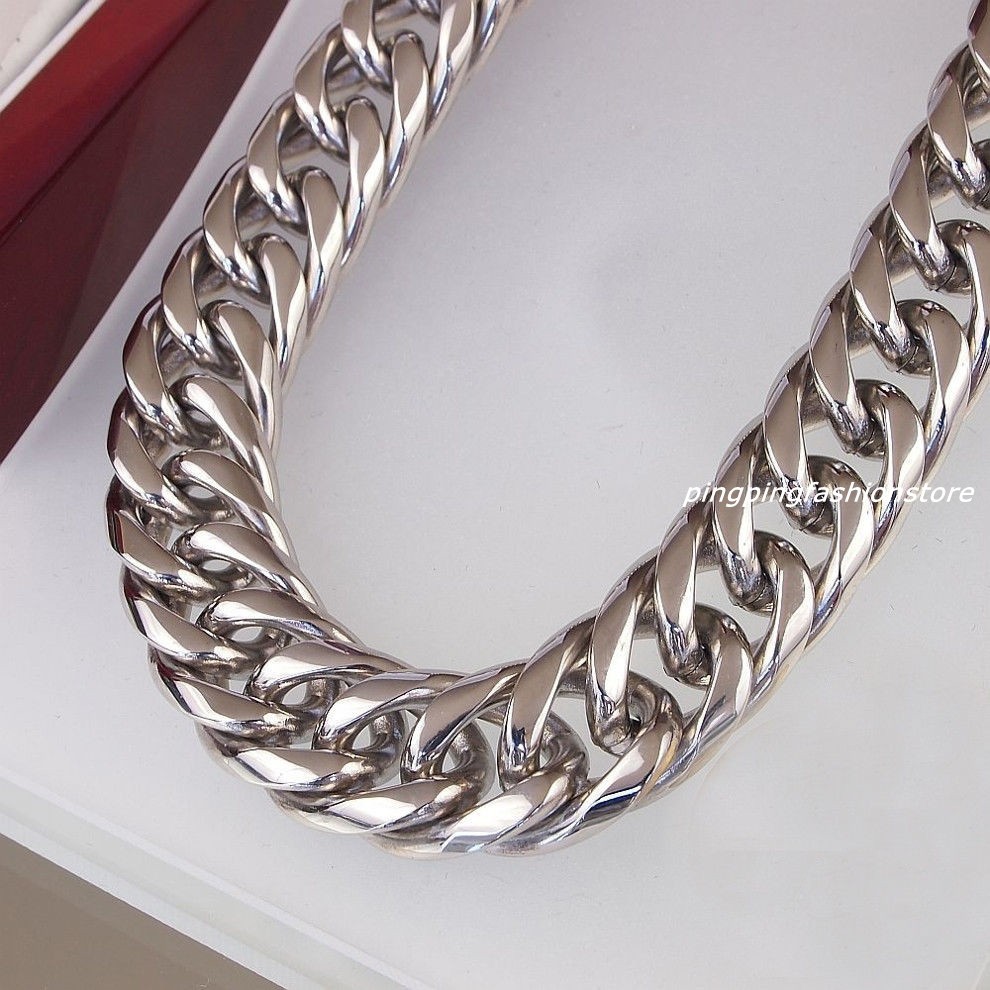 16/20mm Huge Stainless Steel Silver/Gold Curb Cuban Chain Men’s Necklace 7″-40″