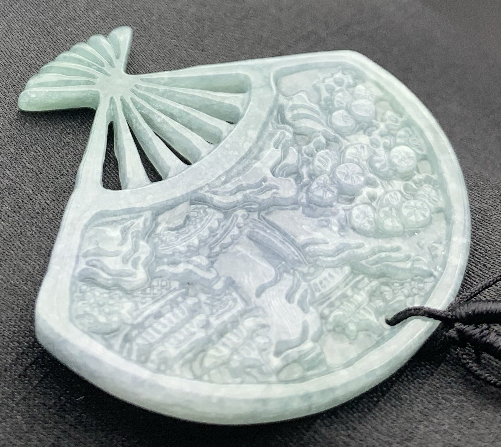 Video Certified Green Natural A Jade jadeite Pendant Tree House Fan 418969 TS