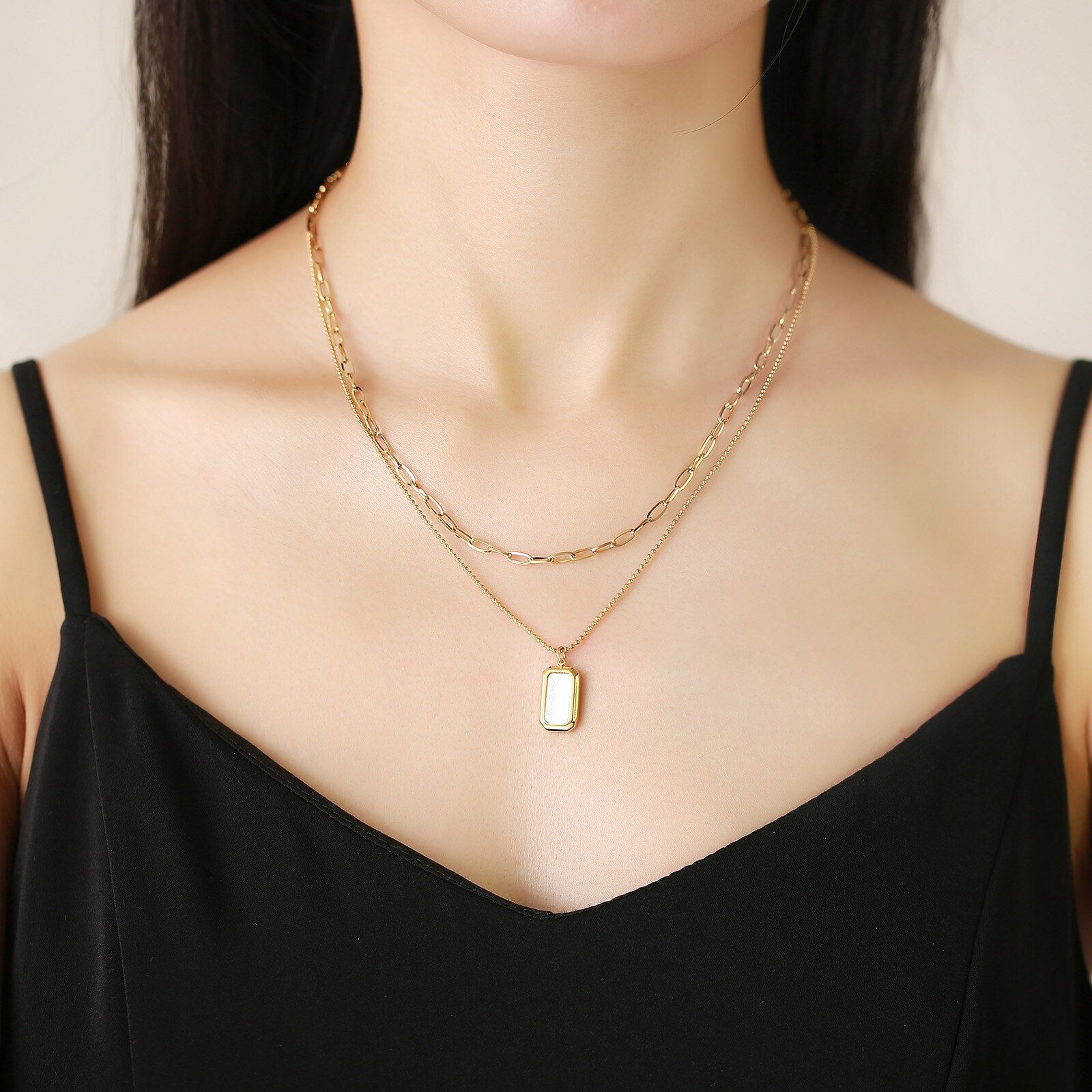 Stainless Steel Shell Square Brand Pendant Necklace Gold Women’s Fashion Jewelry