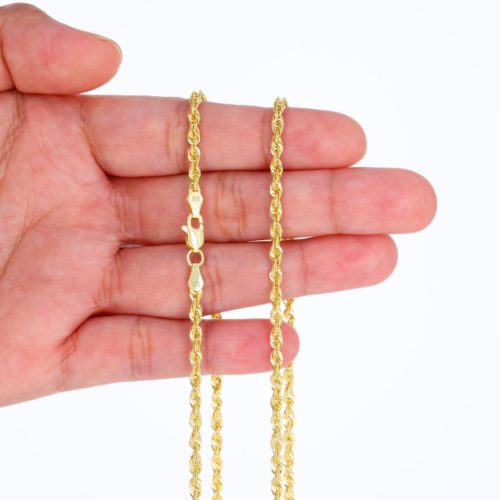 10K Yellow Gold 3mm Rope Chain Laser Diamond Cut Necklace Mens Womens 16″- 30″