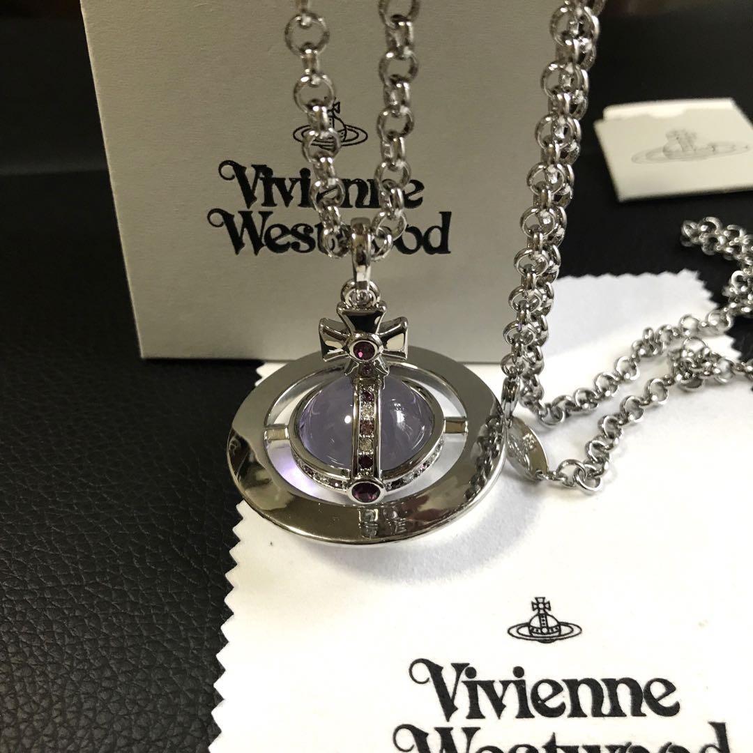 Vivienne Westwood Necklace Small Orb Silver Purple IN BOX [EJ0154