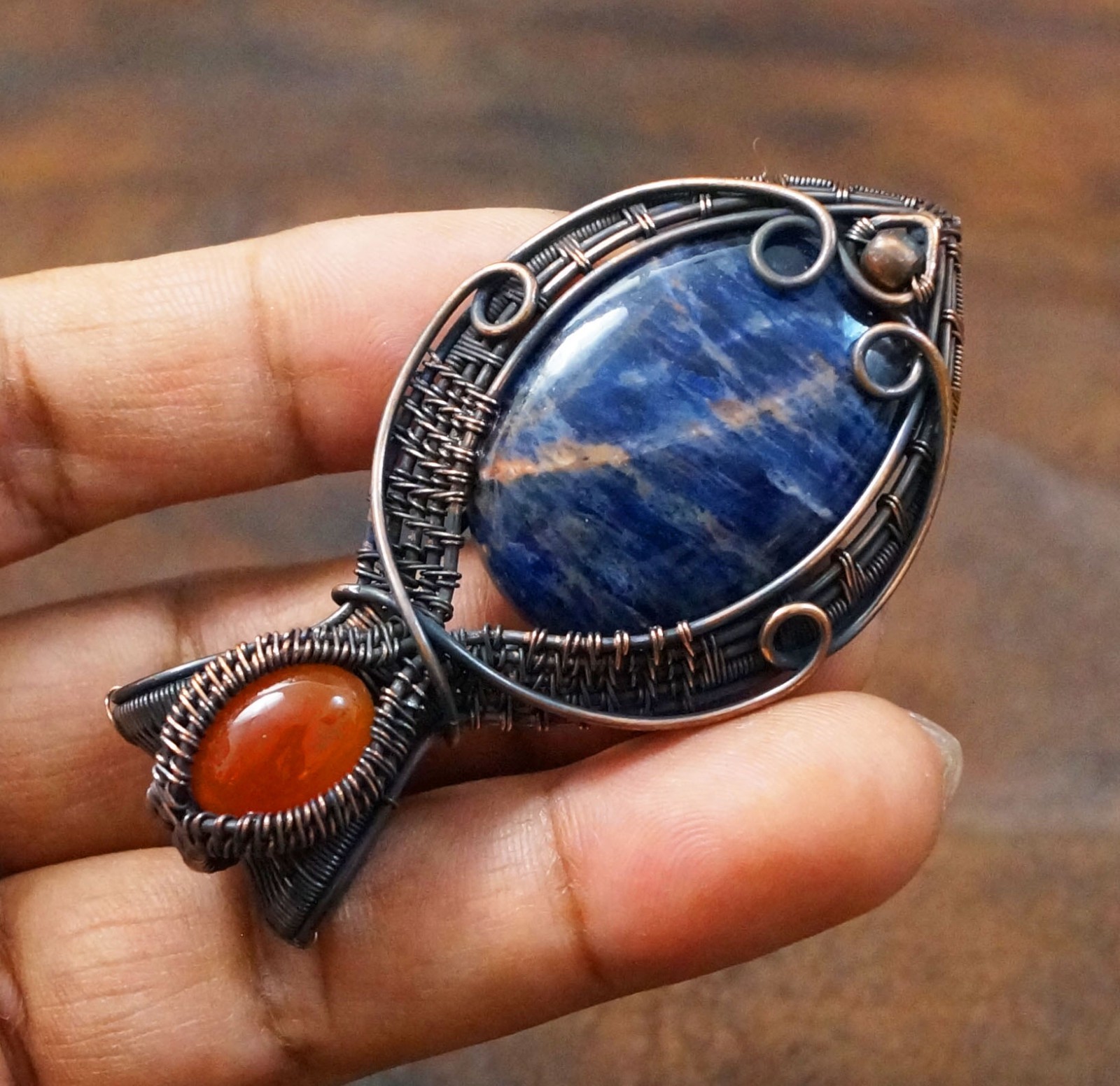 Sodalite Onyx Gemstone Copper Wire Wrapped Pendant Handmade Gift Jewelry (PD-102