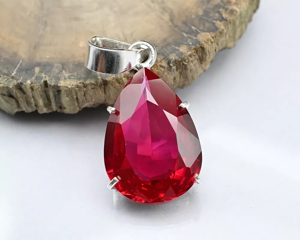 Certified 31.70 CT Natural Loose Red Ruby Gemstone 925 Solid Silver Pendant