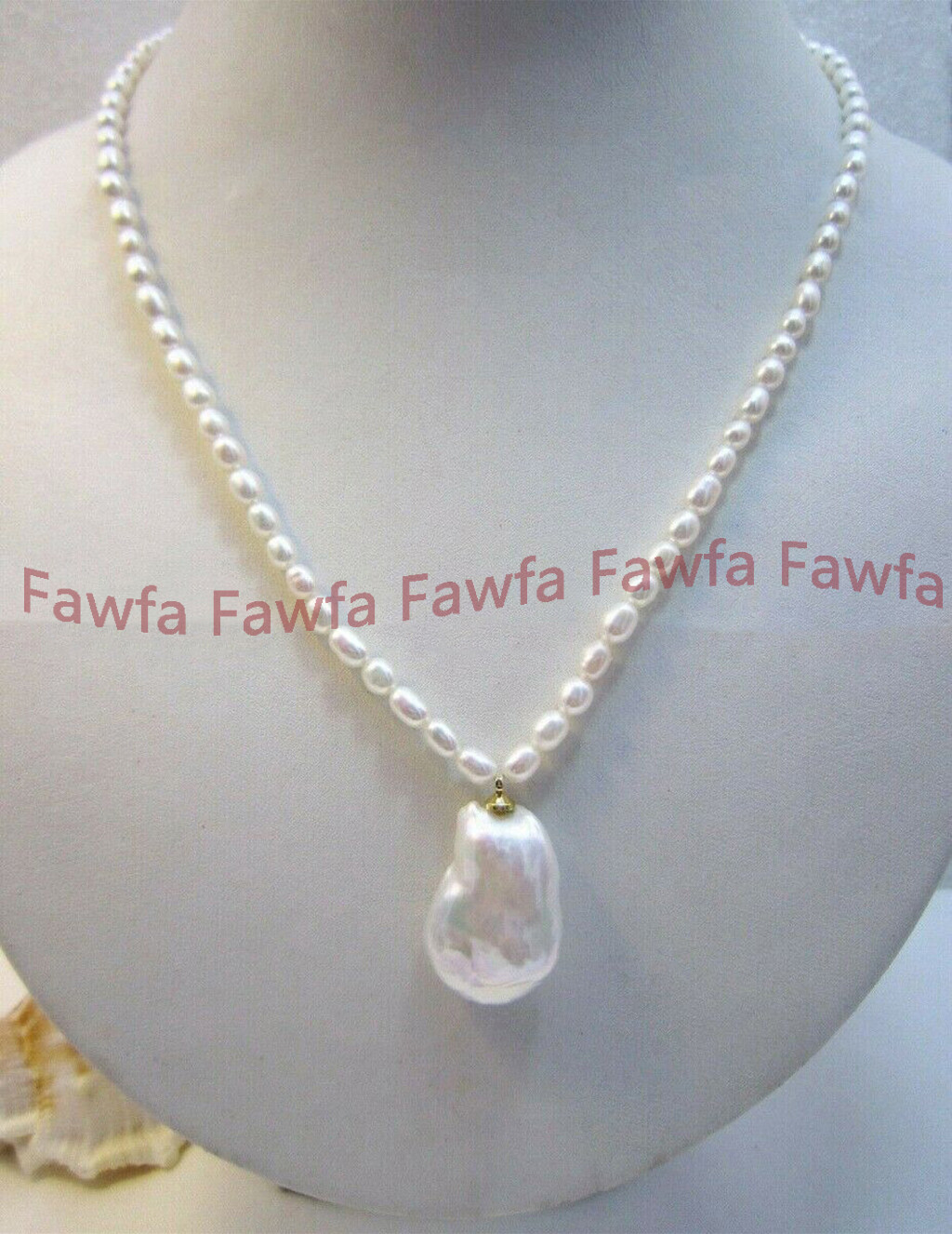 6-7mm Genuine Natural South Sea White Baroque Cultured Pearl Pendant Necklace 18