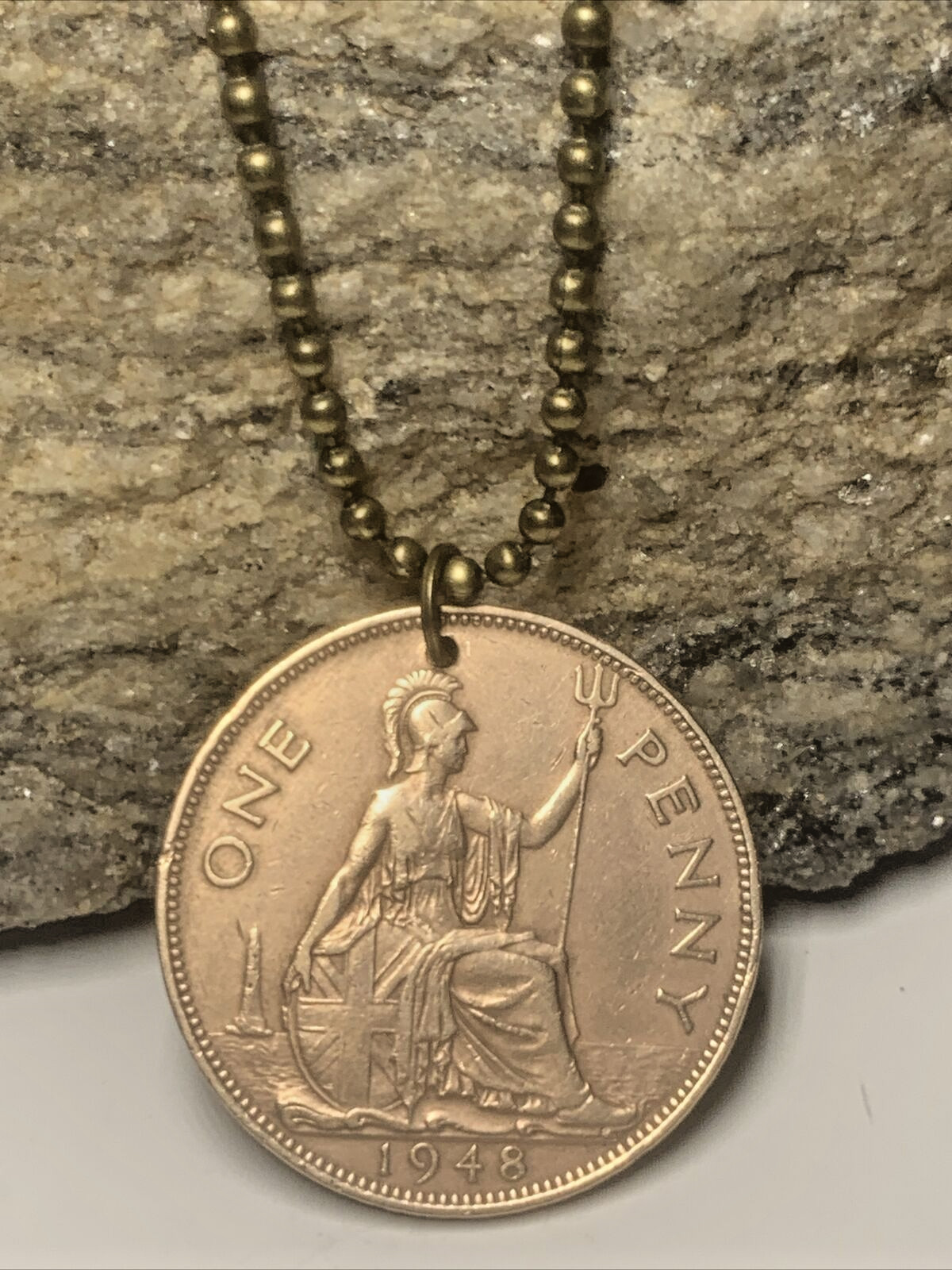 1948 UK Real Circulated Large Penny Coin Pendant. King George VI. Great Gift 🎁