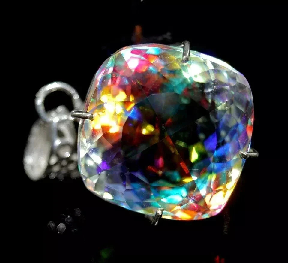 55 CT+ Flawless Rainbow Fire Mystic Topaz Pendant 925 Sterling Silver Plated