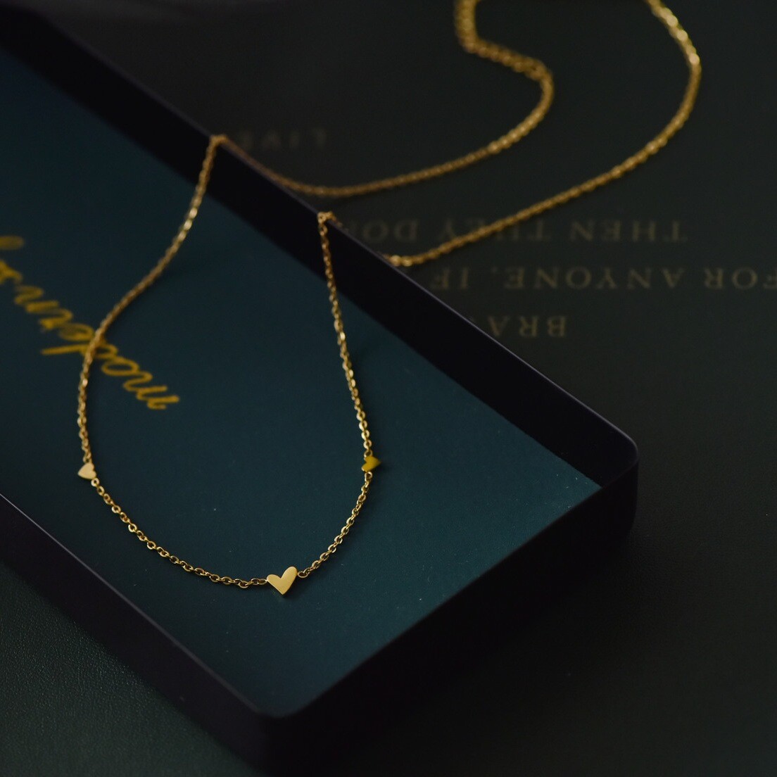 Tiny Gold Titanium S.Steel Love 3 Heart Pendant Chain Necklace