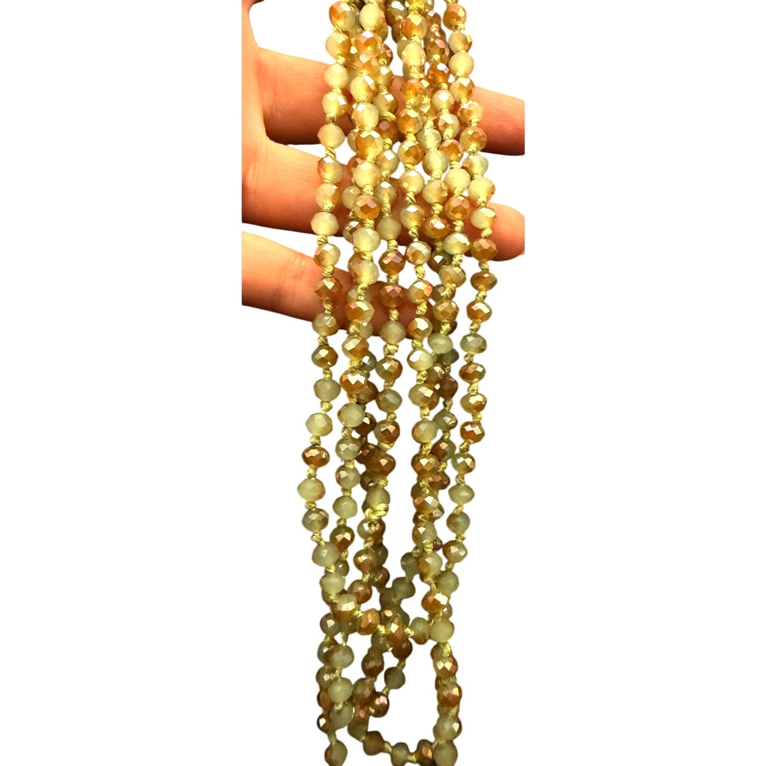Natasha Green and Orange Bi-color Faceted Crystal Beaded Necklace 36″ Extra Long