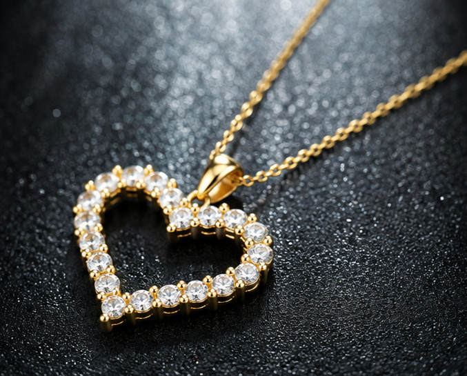 Elegant Heart Pendant Necklace – Round Simulated Diamond 14K Yellow Gold Plated