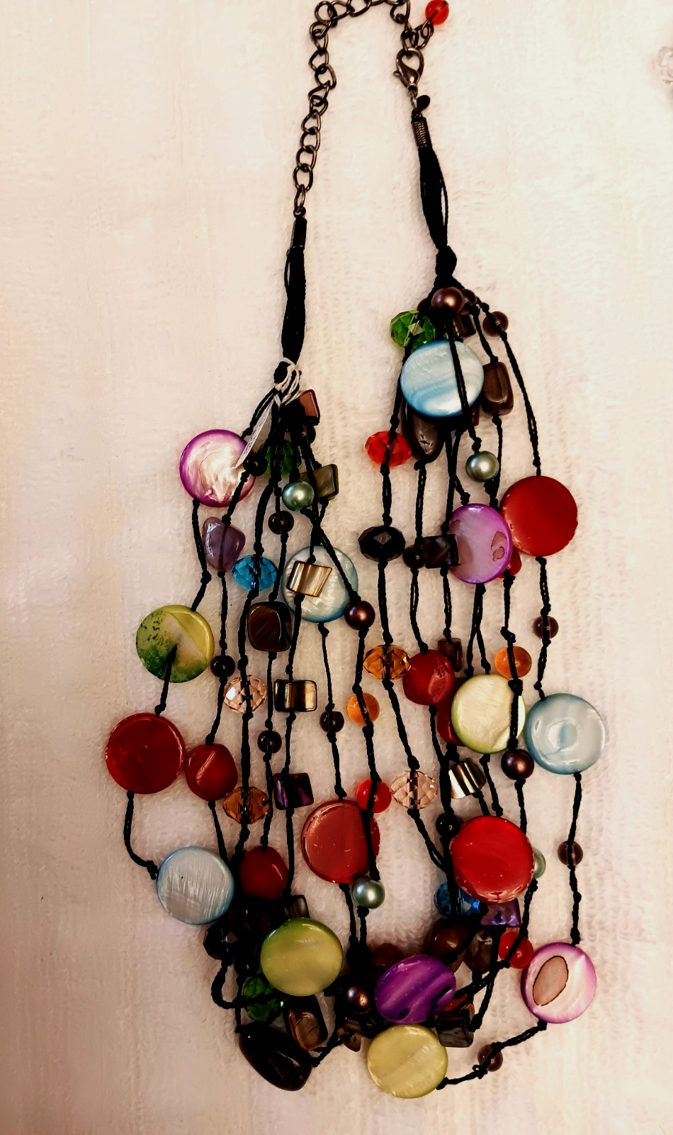 Premier Designs Boho-Chic Black 7-Strand Collar Necklace w/Colorful Beads/Stones