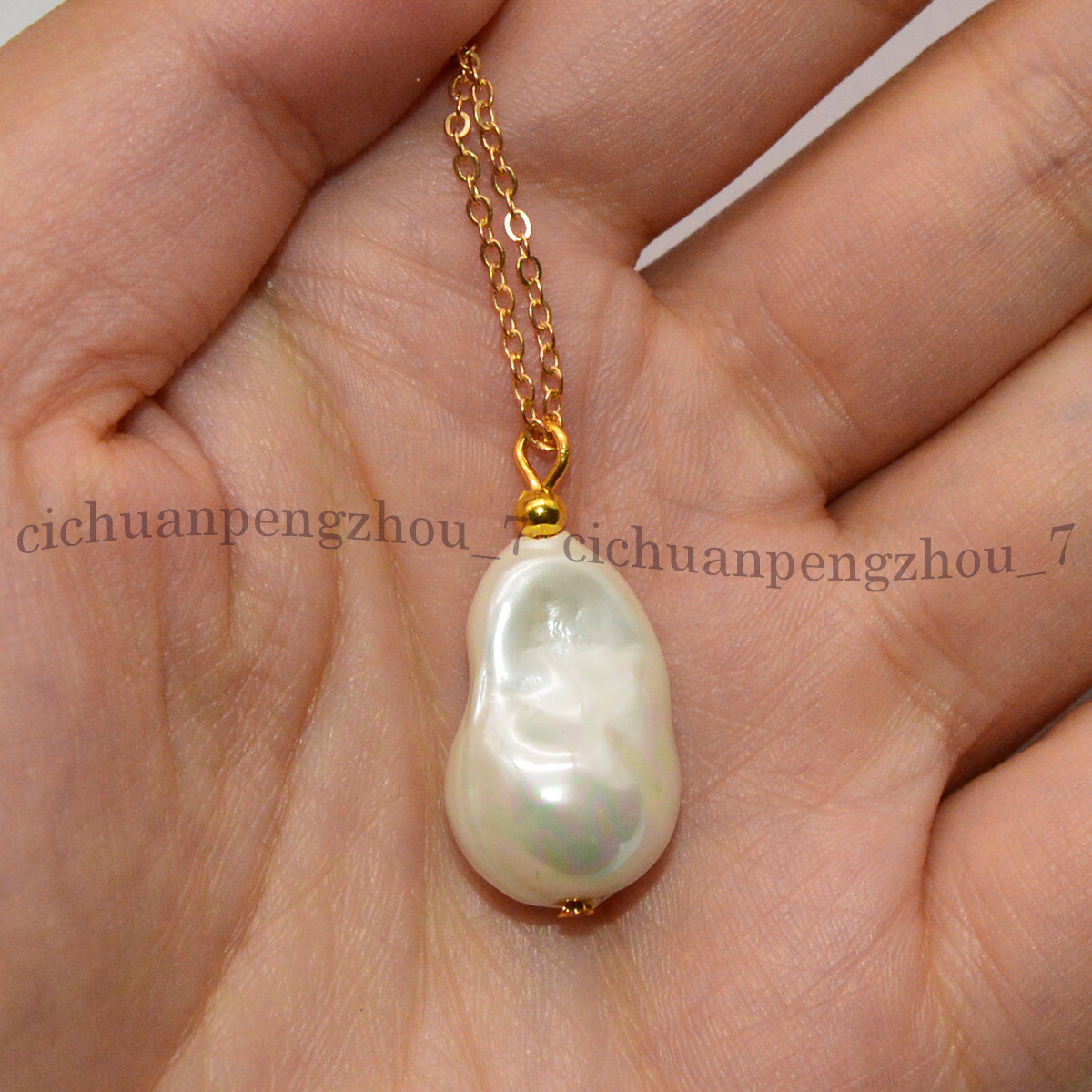 15x22mm White South Sea Baroque Shell Pearl Pendant Chain Necklace 18 inch