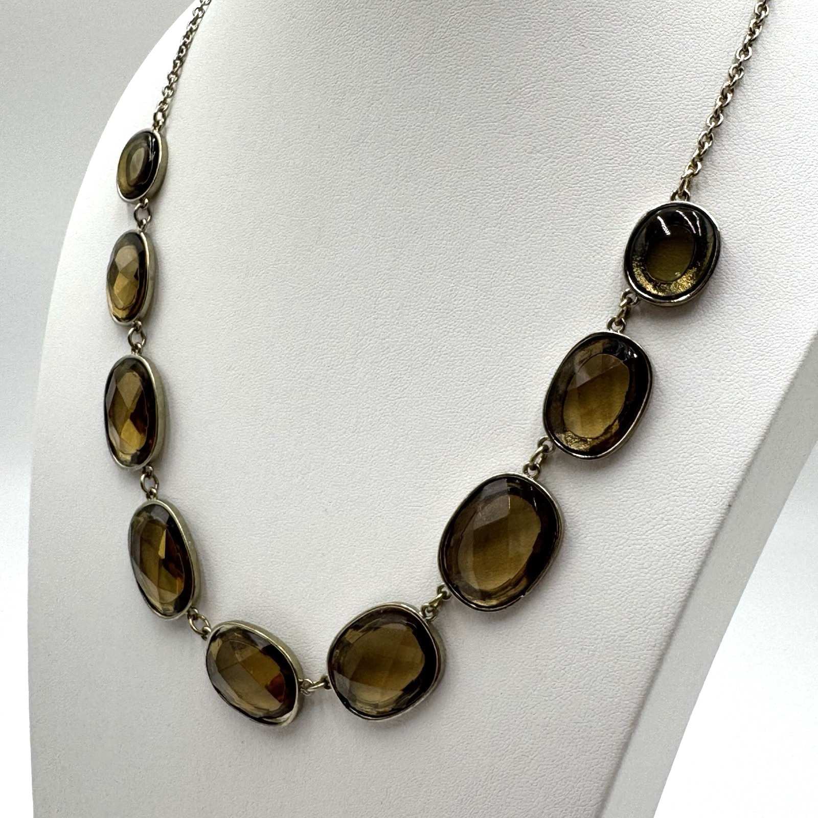 Banana Republic Statement Necklace Large Acrylic Faceted Amber Color Beads 23.5″