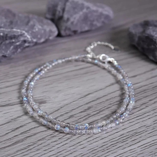 Natural Labradorite 4mm Beaded Choker Necklace Healing Reiki Dainty Women Skinny