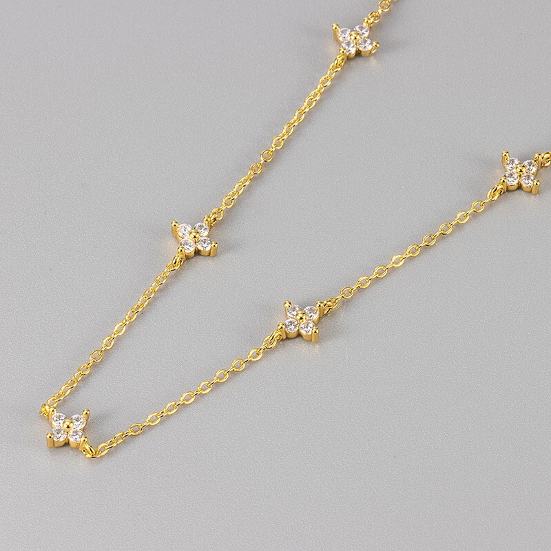 Chic Women Sterling Silver Plated Station Clover Choker Chain Necklace 16+2″ B10
