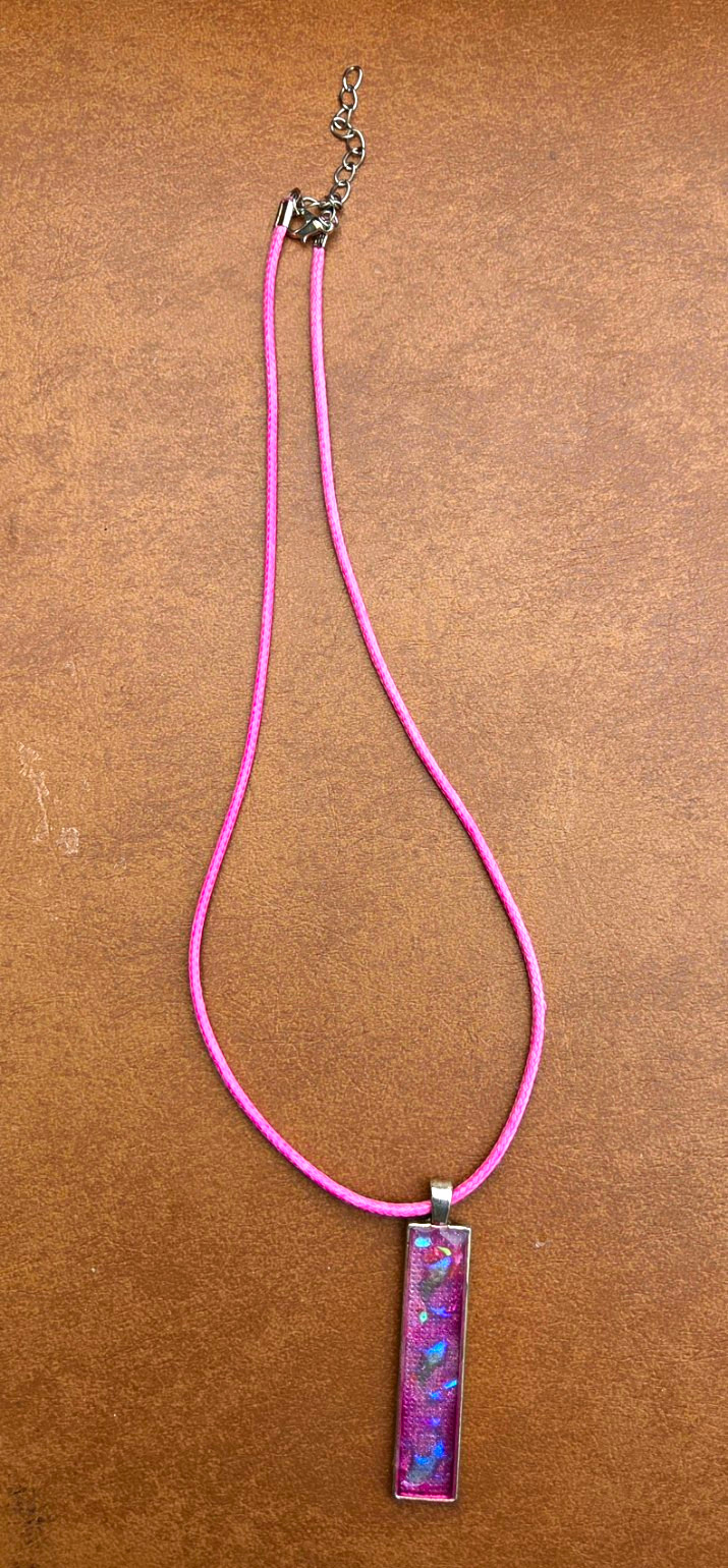 Homemade Cord Pendant Necklace Purple Rectangle Bar Pendant Lobster Closure