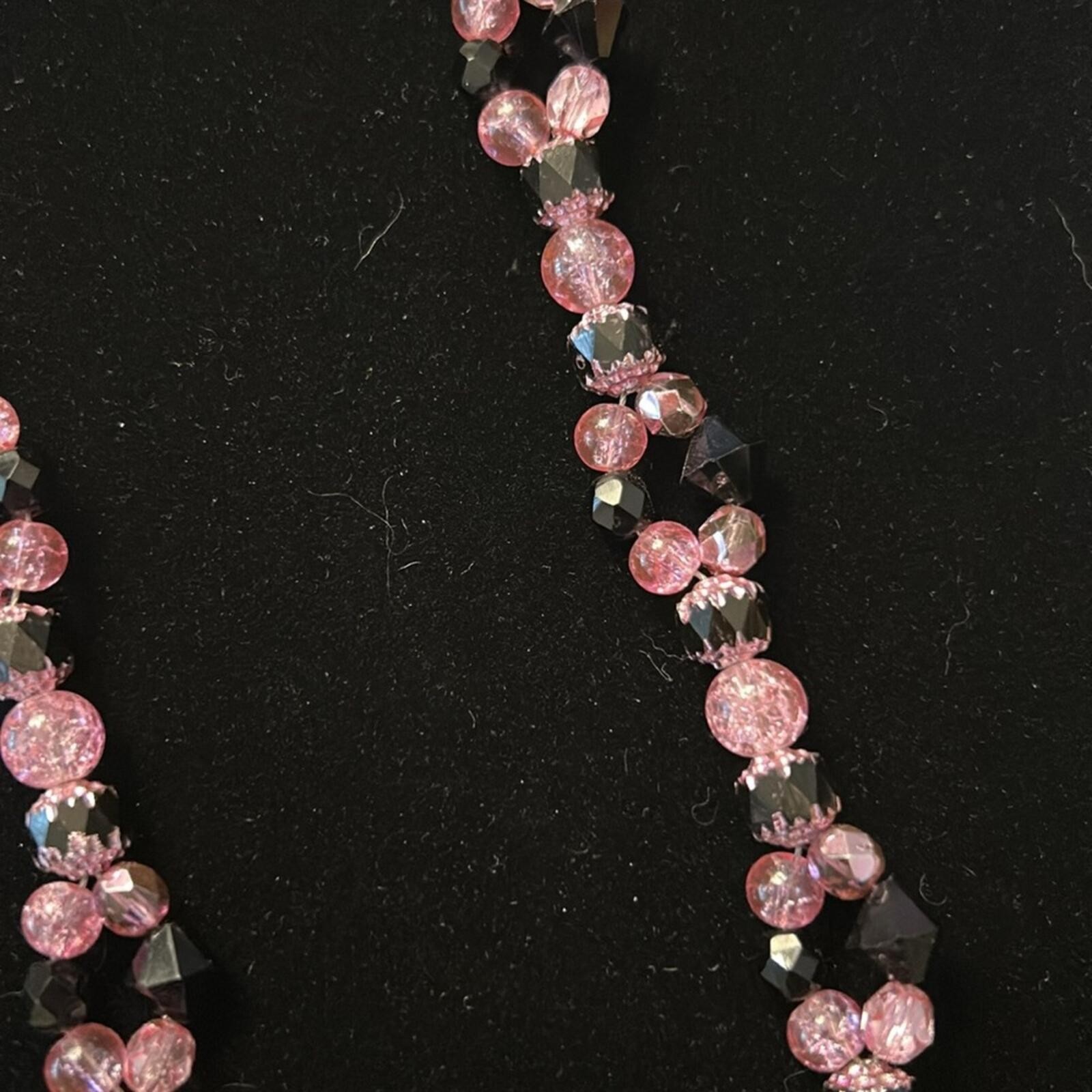 Pink and Black Beaded Necklace