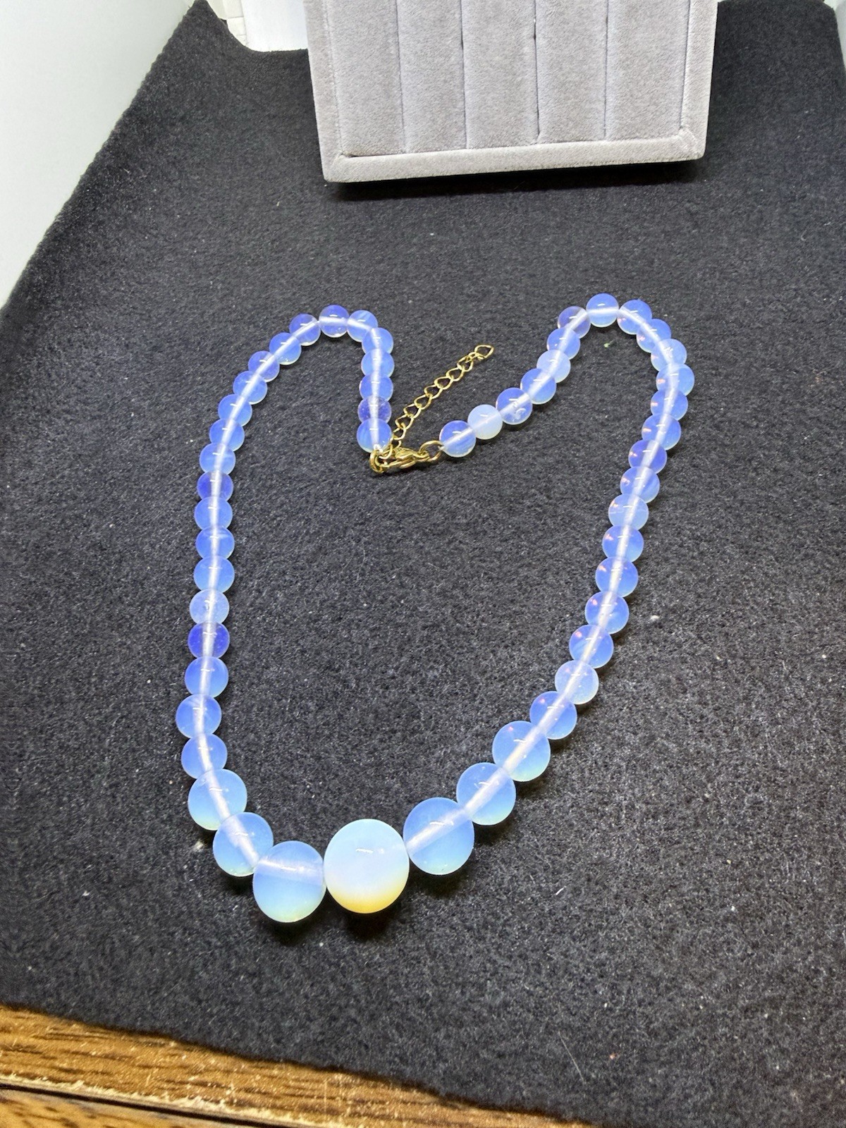 Opalite Beaded Graduation Necklace , 18-20 In. ION Plated Stain. Steel, 200 Ctw