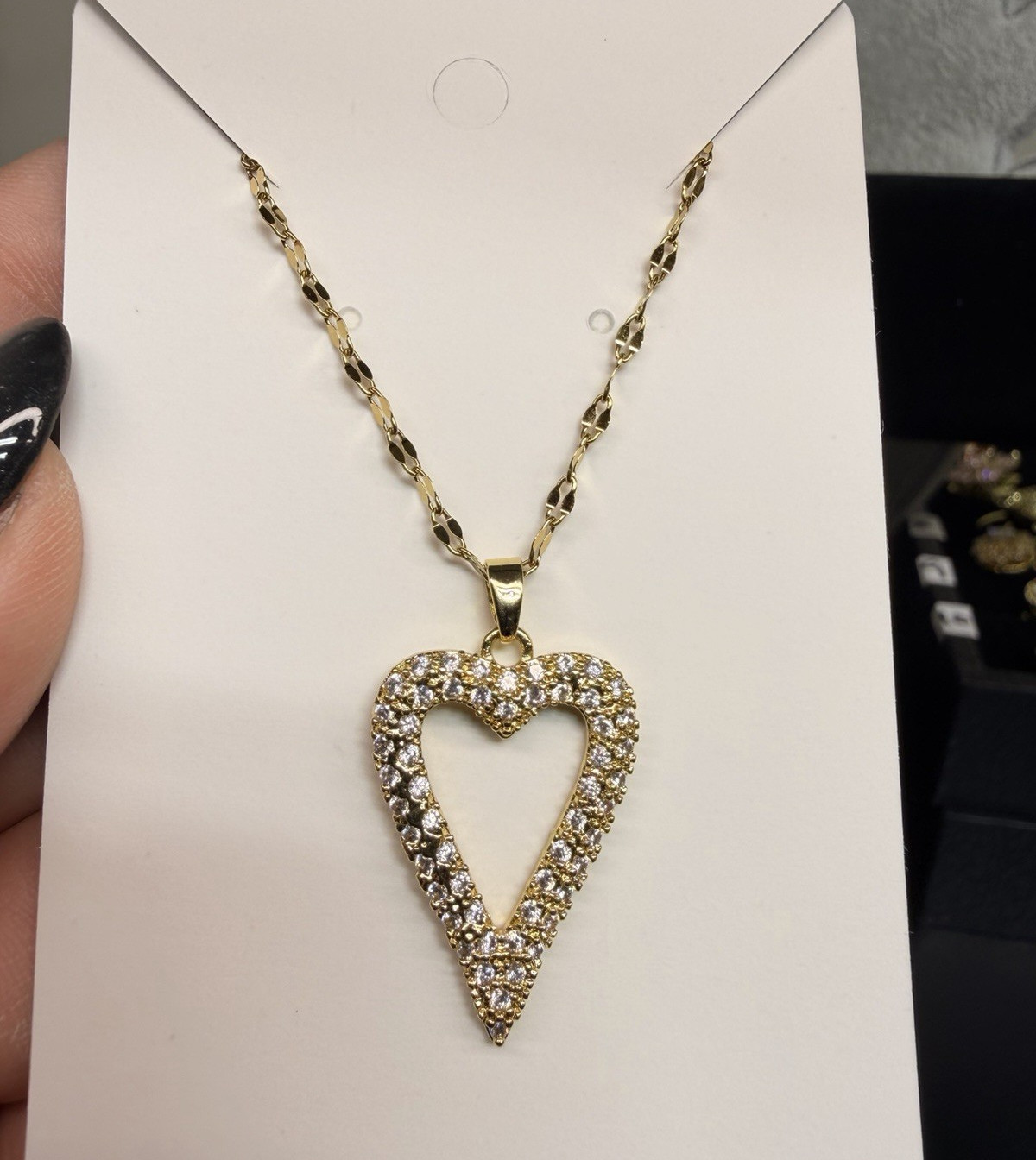 14k Gold Plated Pavé Clear CZ Heart Pendant Chain Necklace 16 to 18 inch