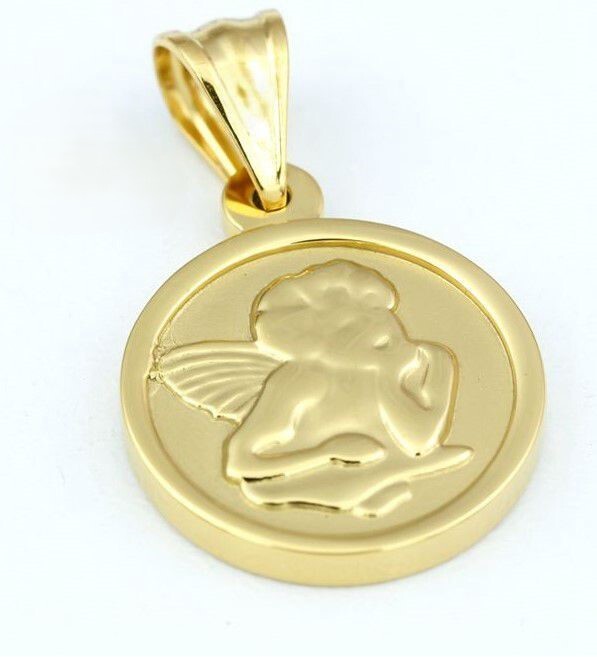 Men’s 20″ Stainless Steel,Cuban Curd.Chain,ANGEL,Pendant Gold plated*BOX