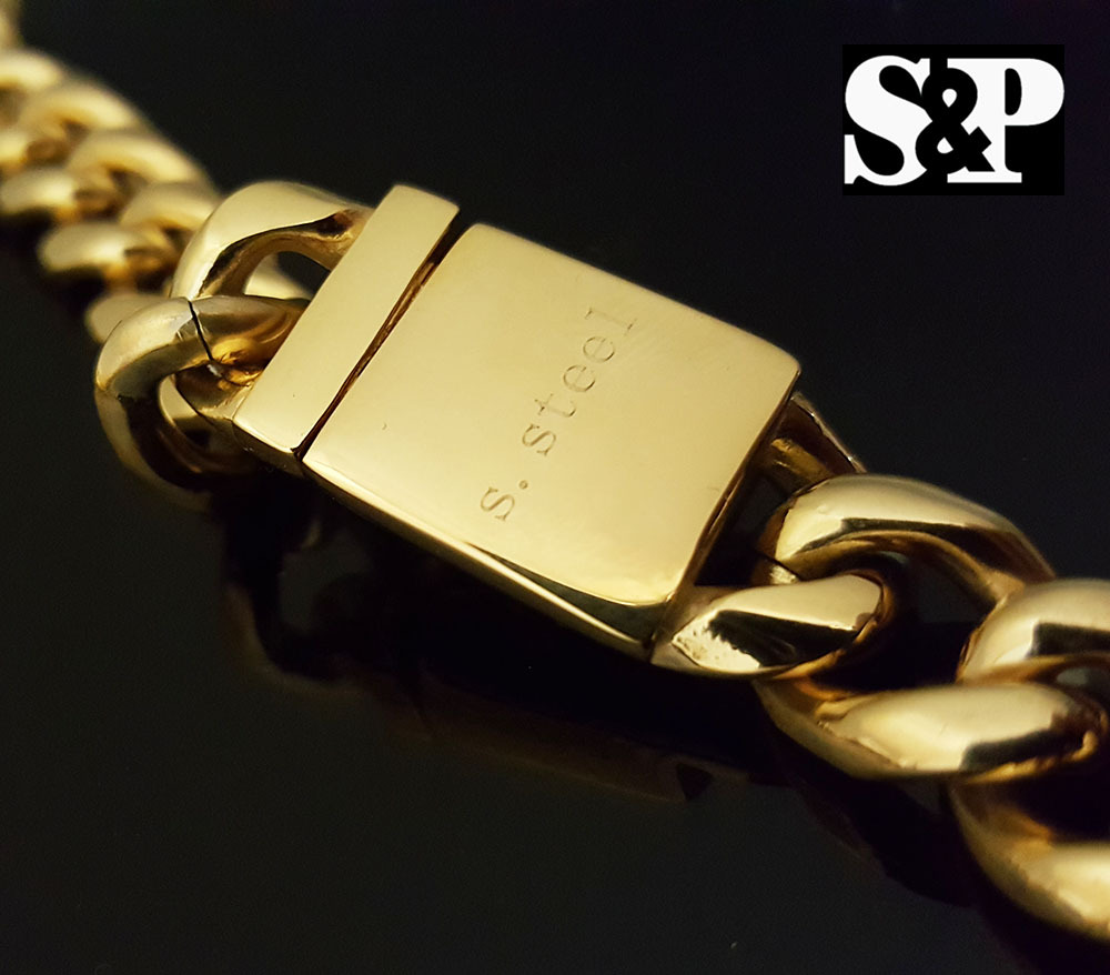 Hip Hop 6mm~14mm Gold Stainless Steel Miami Cuban Curb 24″, 30″ Chain Necklace