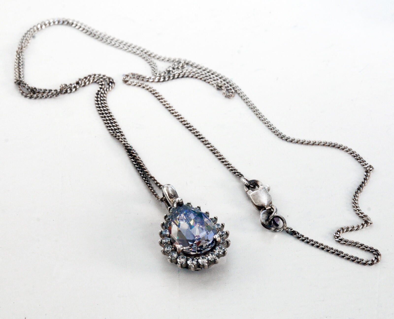 Sterling Silver Chain with Diamonique & Zirconia Pendant. 46cm Chain. Jewellery