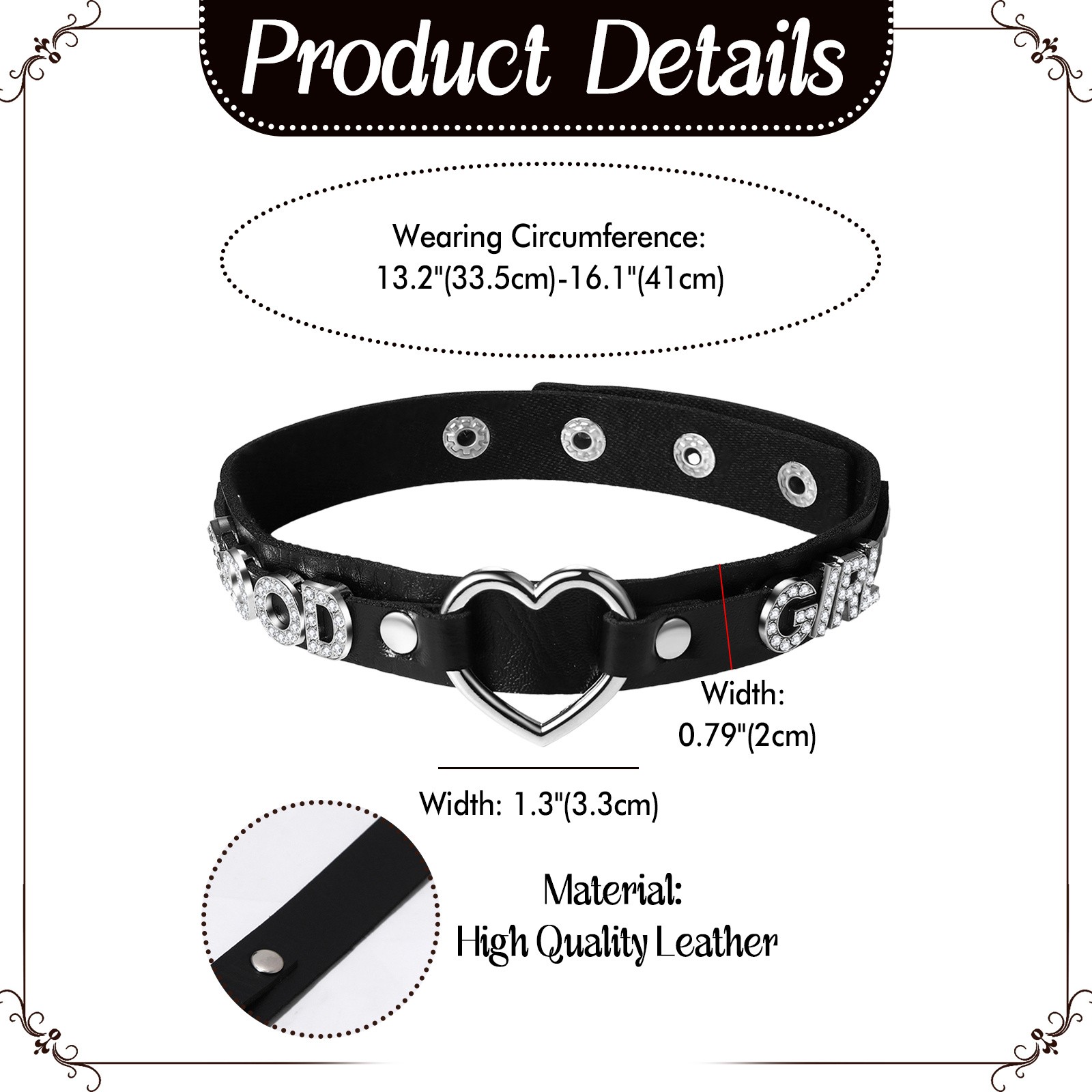 Bling Rhinestone GOOD GIRL Heart Pendant Choker Adjustable Women Collar Necklace