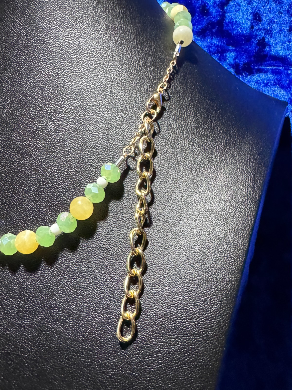 light Green & Yellow Jade Beaded Tennis Necklace Chain 16″ + 3″ & Bracelet