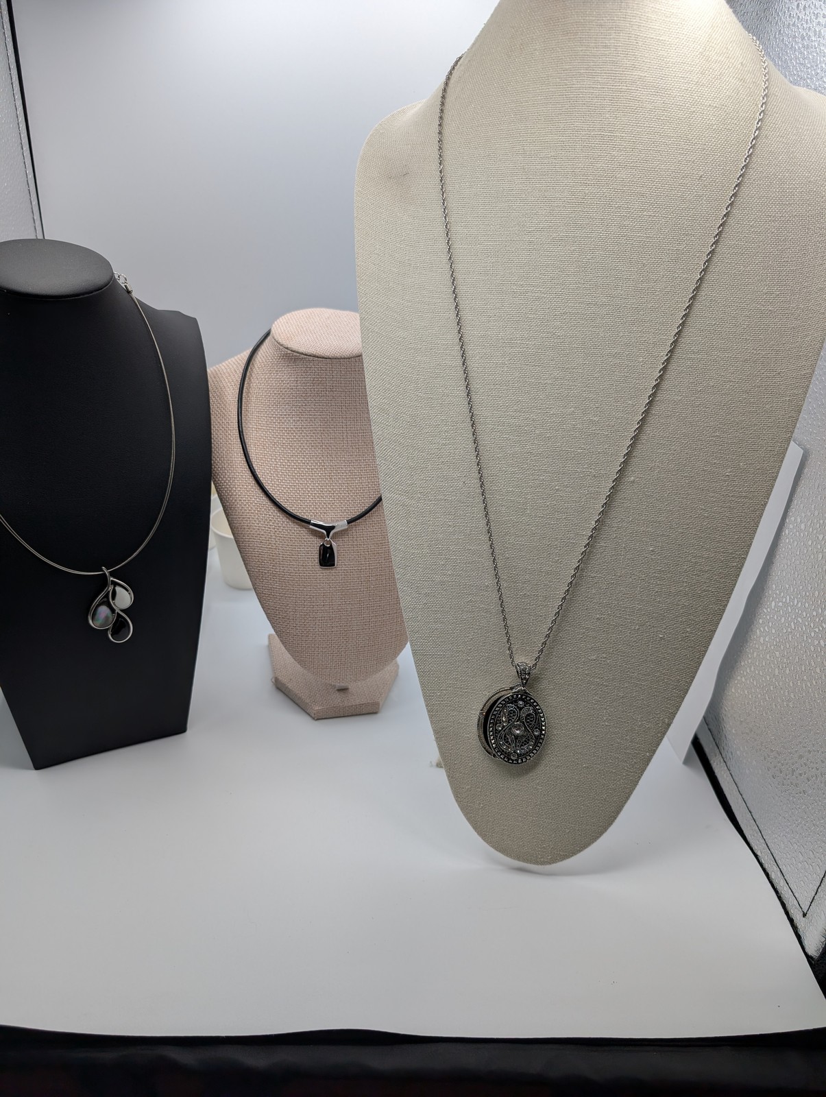 Lia Sophia Fashion Necklace Lot Set of 3 Silver Tone Rope Chain Locket Choker